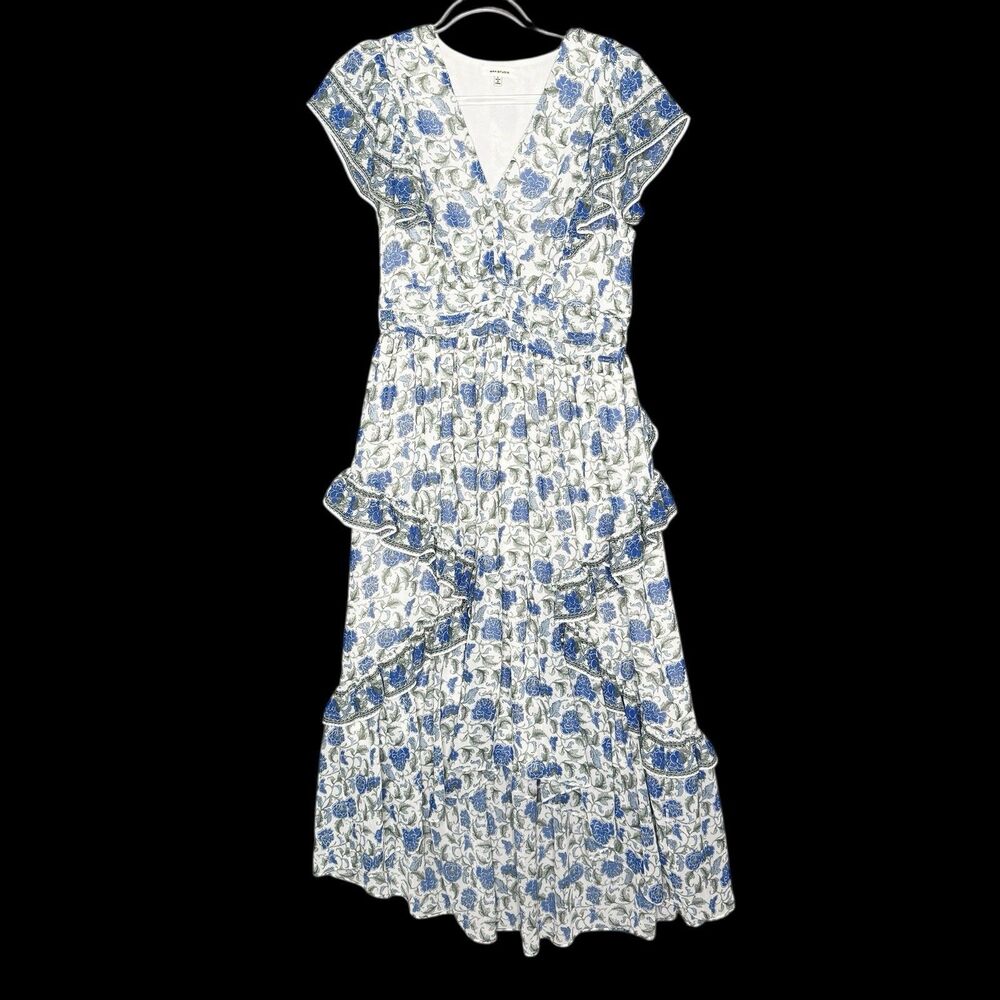 Blue Floral Tiered Wrap Maxi Dress - Women